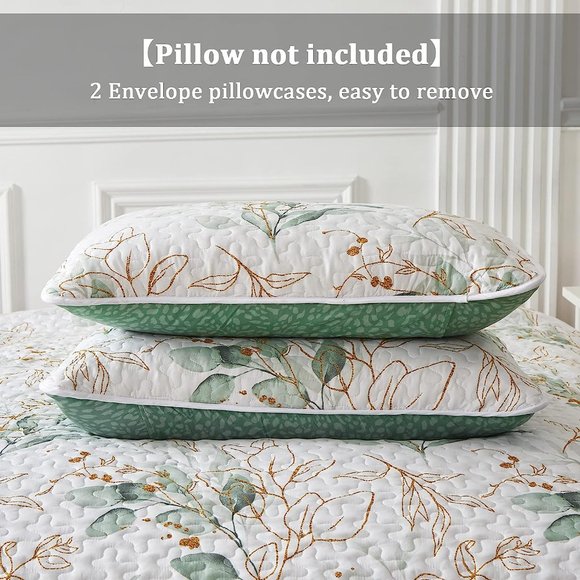 New Green & Gold Leaves 3-Piece Bedding Quilt Set • Reversible • KING - Picture 3 of 10